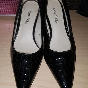 Faux snakeskin kitten heels